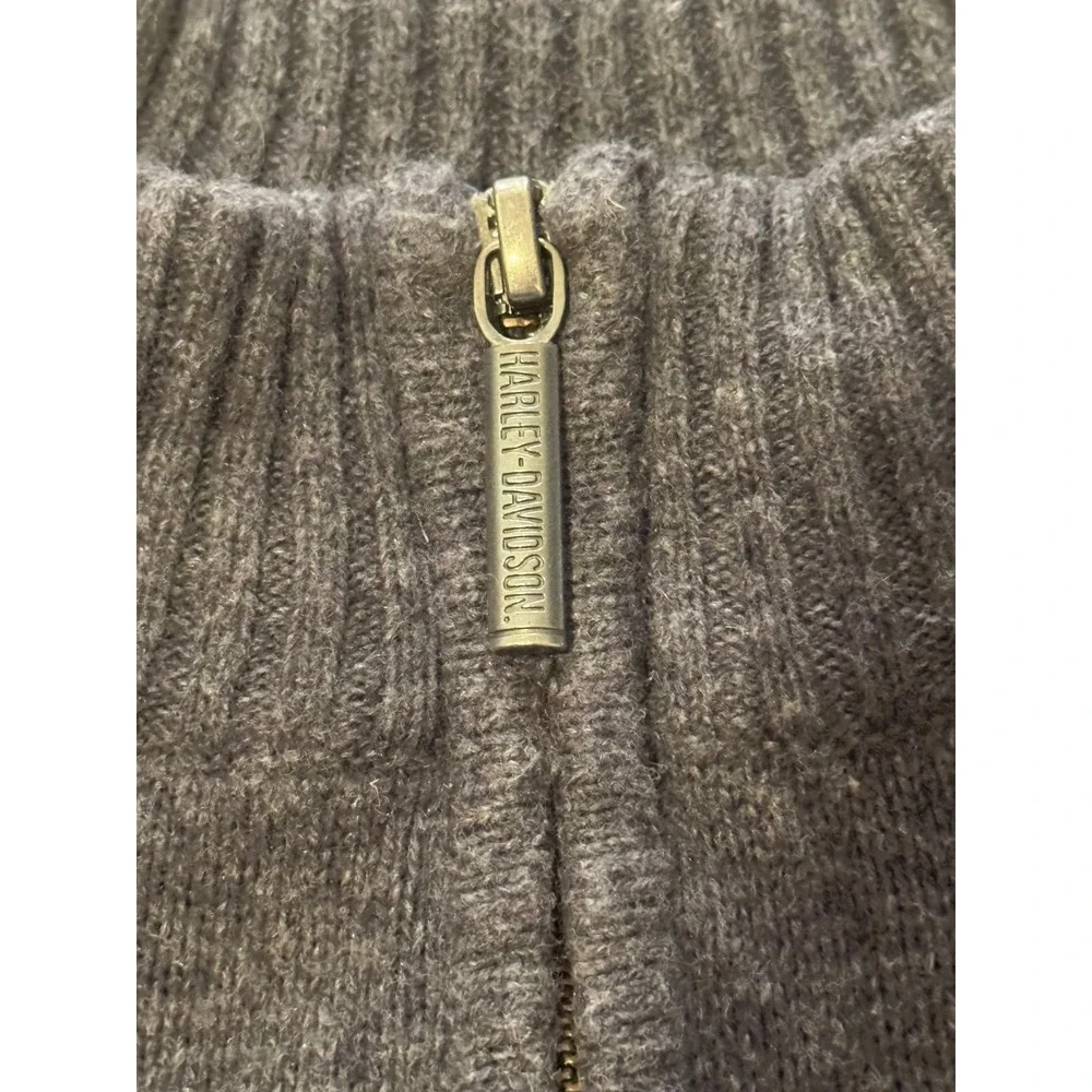 Harley-Davidson Mens 2XL Gray Wool Blend 1/4 Zip Racing Stripe Sweater Pullover